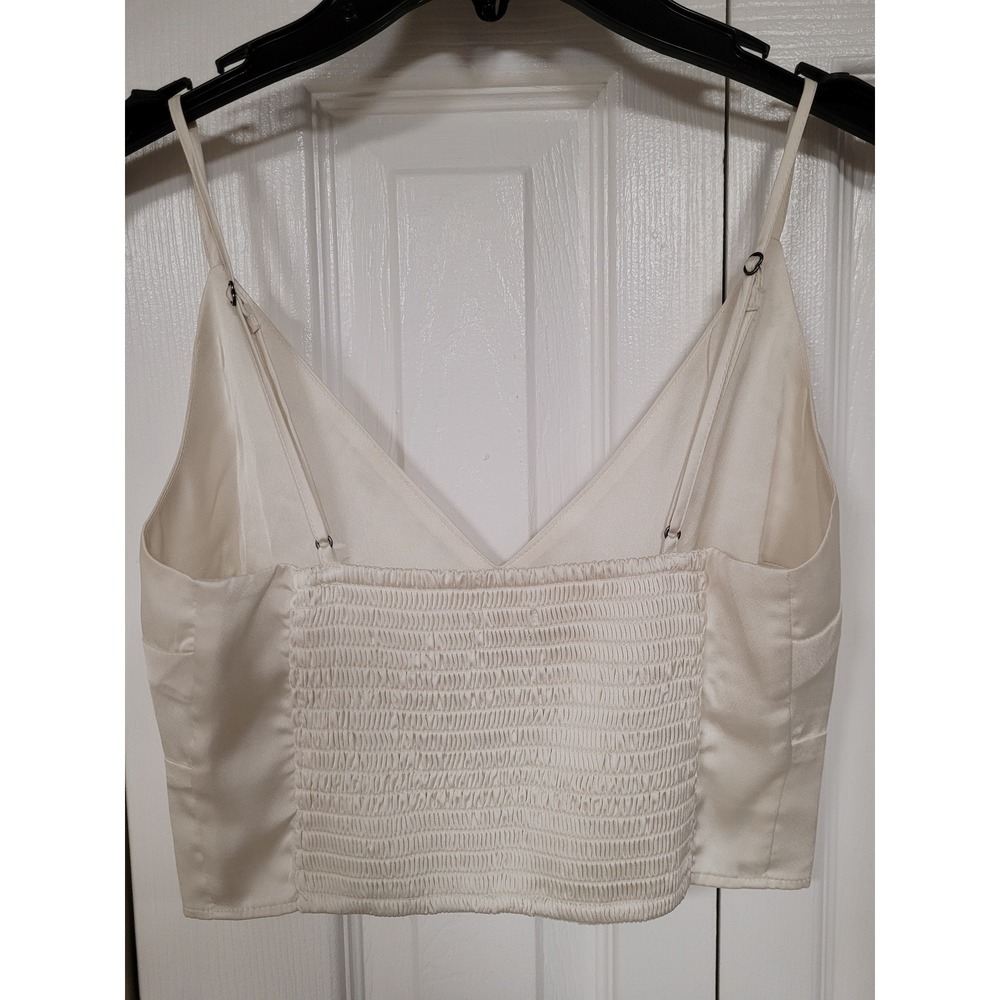 Abercrombie & Fitch Y2K Cream Satin V-Neck Smocked Cropped Cami Top Size S - Picture 5 of 6